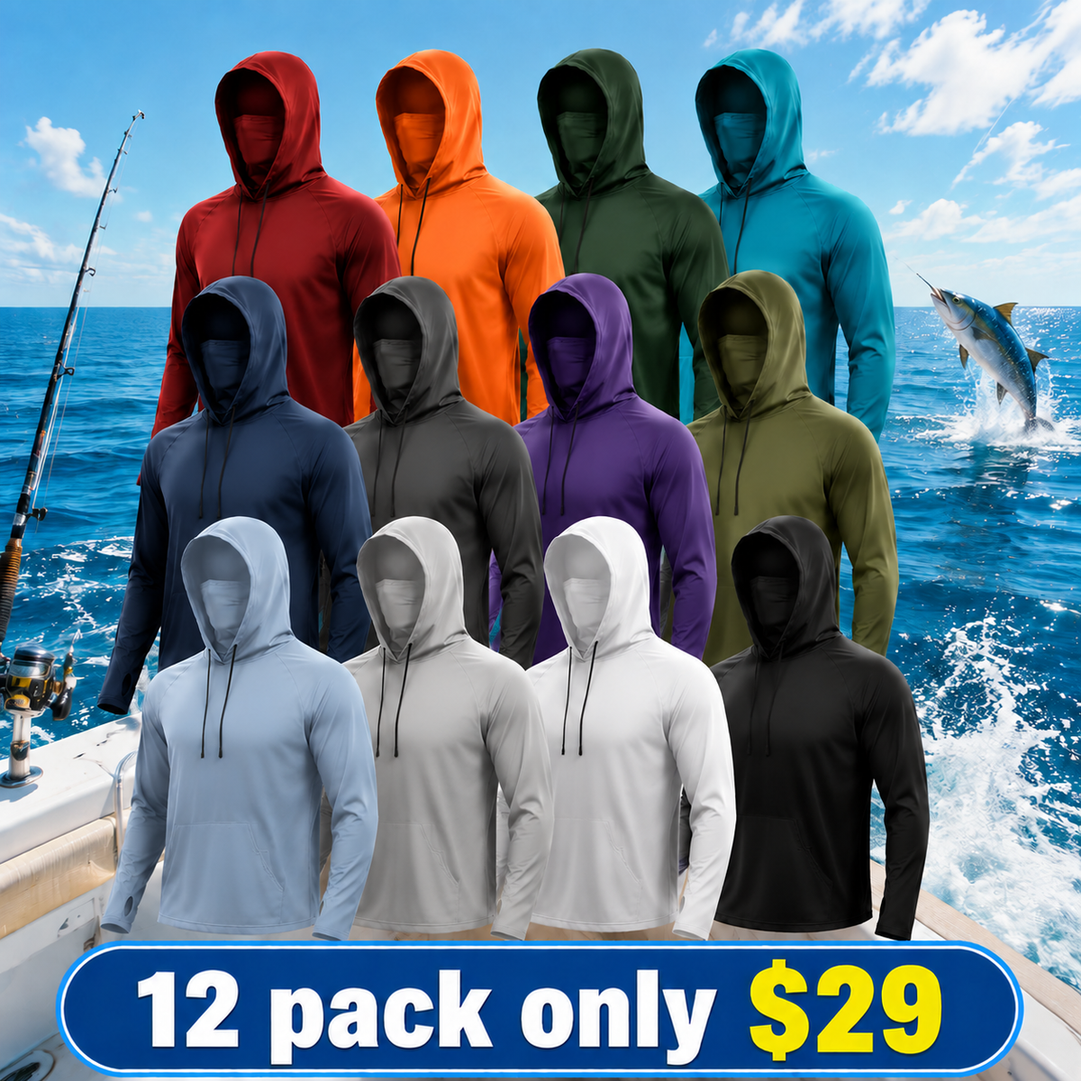 Fishing and Construction Shirts - Hooded UPF 50 Long Sleeve with Gaiter