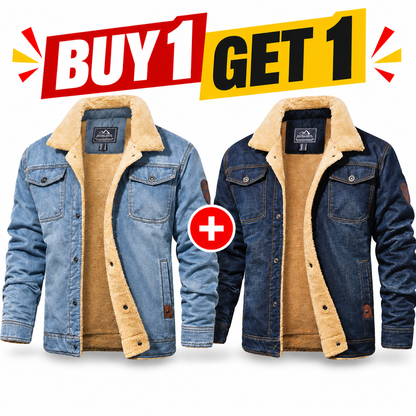Fitted Sherpa-Lined Soft Cotton Fleece Windproof Trucker Cargo Jacket