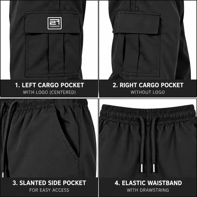 Men's cargo pants, solid-color casual loose-fit cargo trousers.