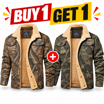 Fitted Sherpa-Lined Soft Cotton Fleece Windproof Trucker Cargo Jacket