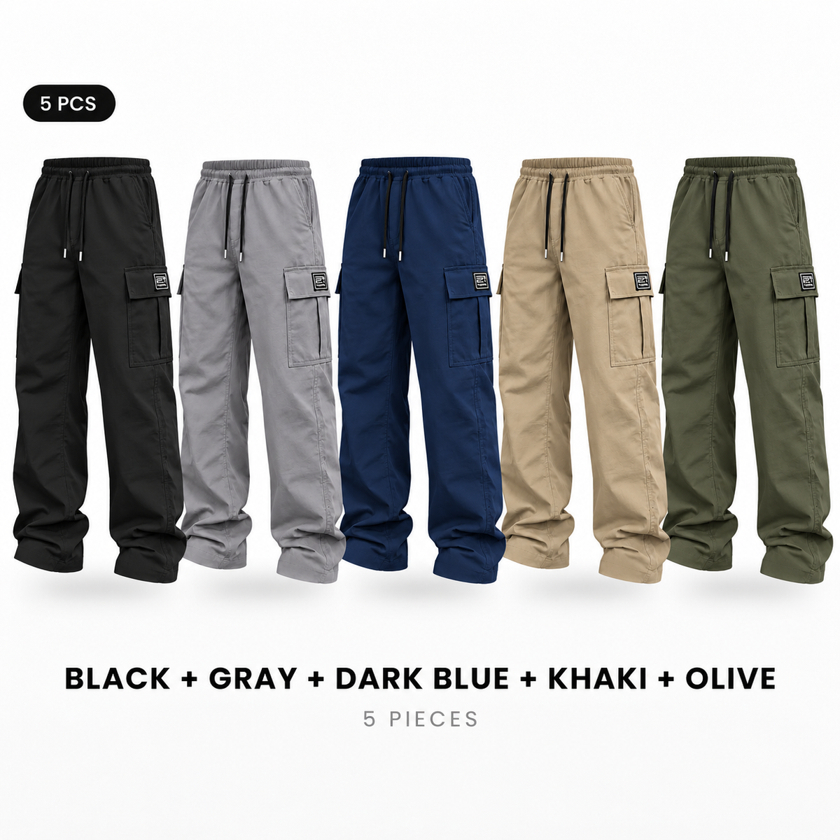 Men's cargo pants, solid-color casual loose-fit cargo trousers.