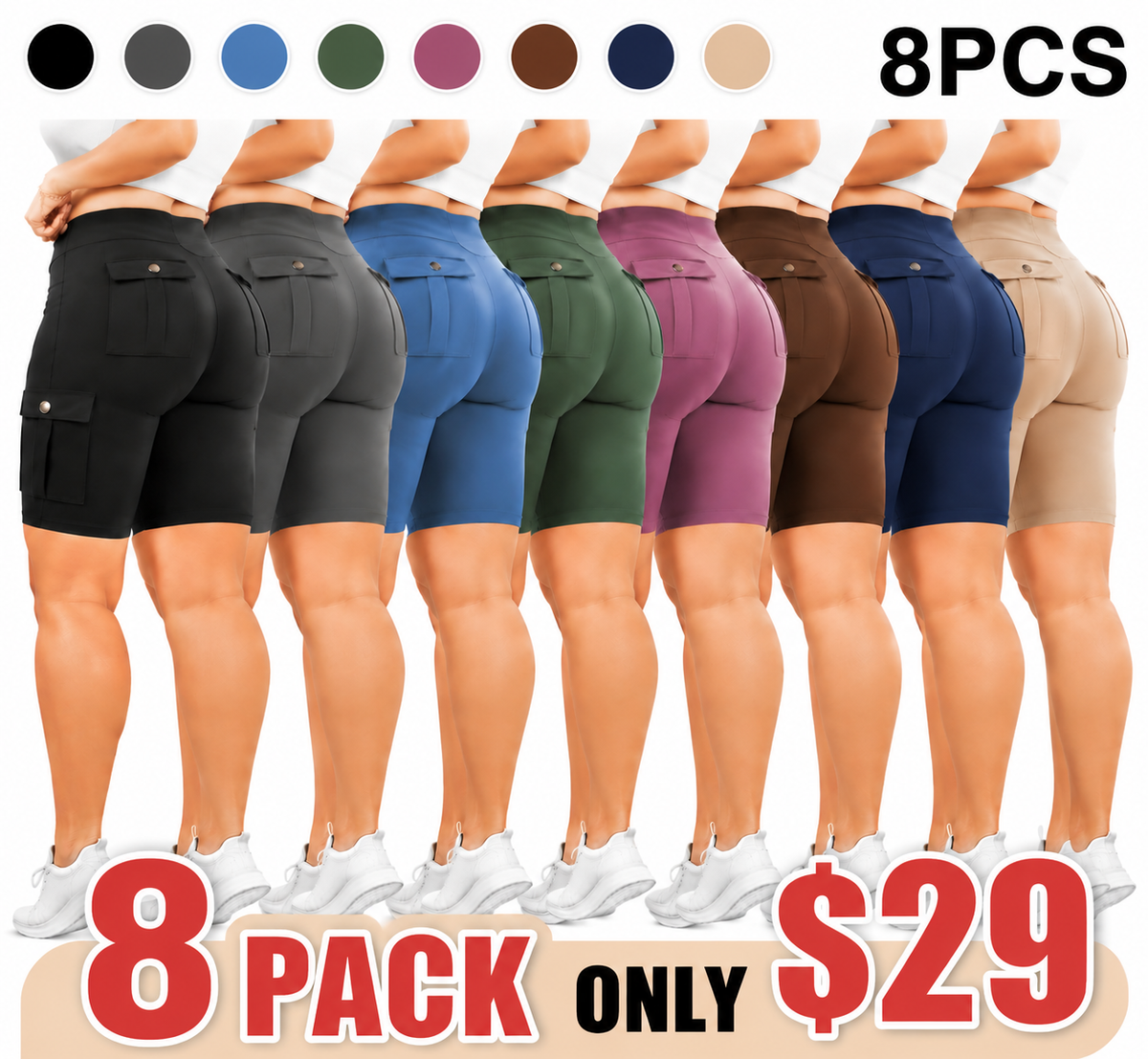 Women's High-Waisted Pocket Shorts (High-Stretch & Comfortable)
