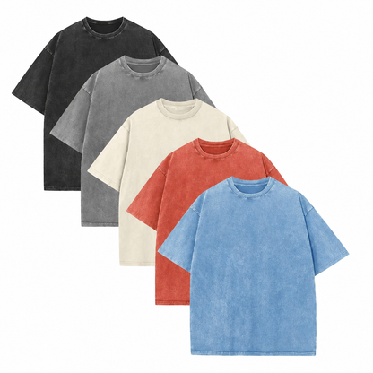 Men's Loose Vintage Acid-Wash T-Shirt – 100% Heavyweight Cotton Streetwear Style