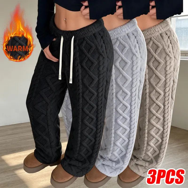 Women's Retro Fleece Pants - Mid-Waist, Elastic Stretch
