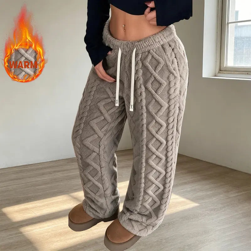Women's Retro Fleece Pants - Mid-Waist, Elastic Stretch