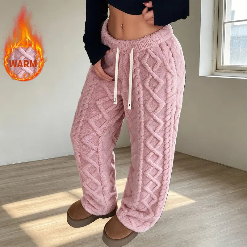 Women's Retro Fleece Pants - Mid-Waist, Elastic Stretch