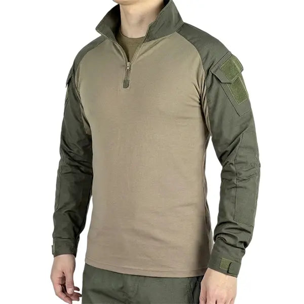 Men's Long-Sleeve Multi-Pocket Breathable Fabric Sports Training Combat T-Shirt