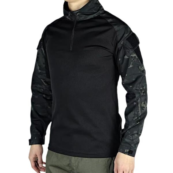 Men's Long-Sleeve Multi-Pocket Breathable Fabric Sports Training Combat T-Shirt