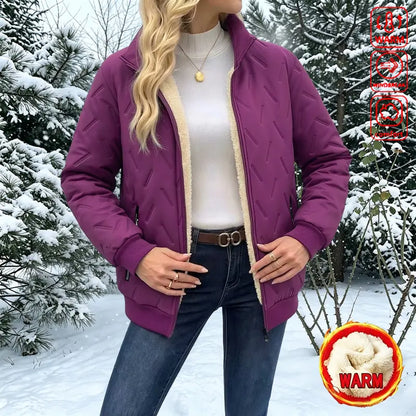 Women's winter jacket with a stand-up collar – thickly padded jacket with a zipper, long sleeves, and pockets.