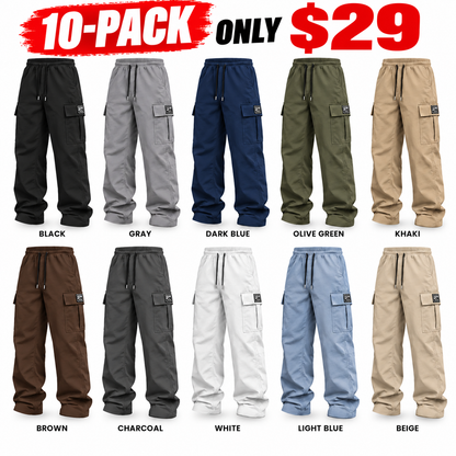 Men's cargo pants, solid-color casual loose-fit cargo trousers.