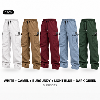 Men's cargo pants, solid-color casual loose-fit cargo trousers.